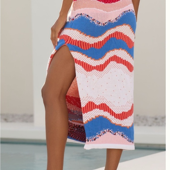 Anthropologie Colorful Striped Knit Midi skirt  size L Large beachy coastal boho - Picture 2 of 5